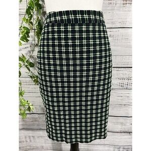 The Limited Skirt size 4 Navy Blue Green Plaid Pencil Knee Career Preppy Slim
